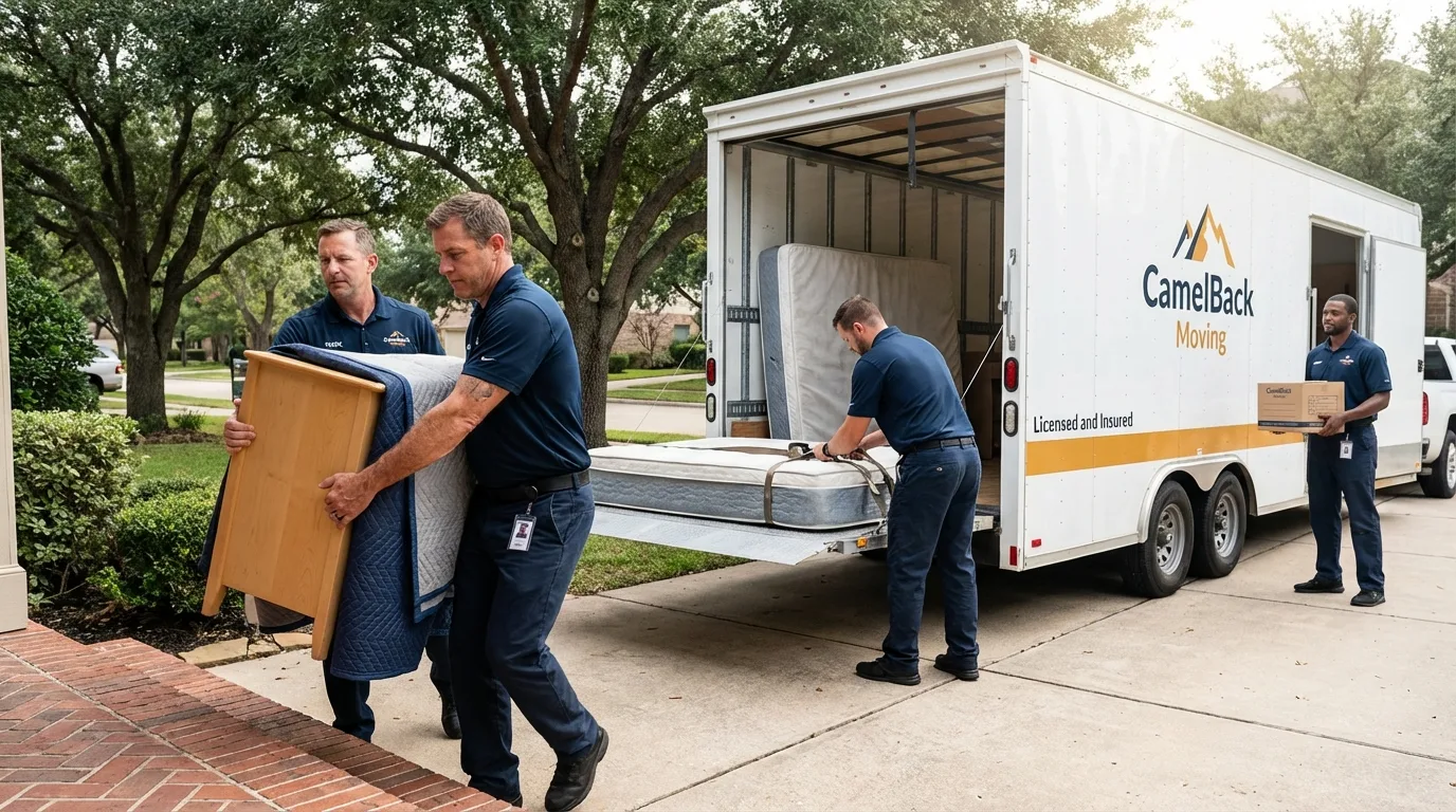 Crew loading residential truck for cross-state move from Caliente, NV
