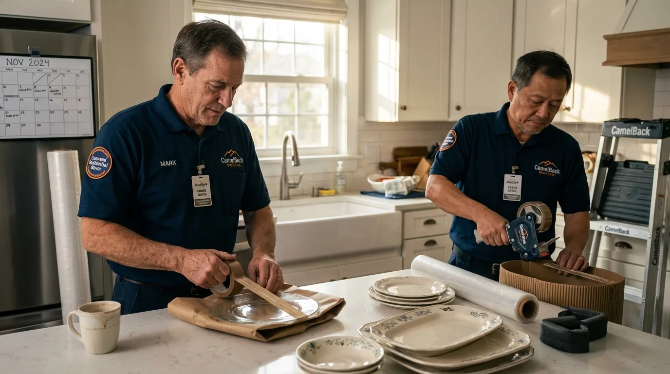 Professional crew packing kitchen dishware in Caliente, NV